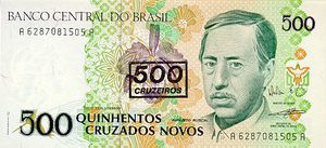 Brazil, 500 Cruzeiros on 500 Cruzados Novos - P226b